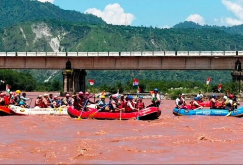 Chenab inundated with Tiranga Boat Rally in Reasi